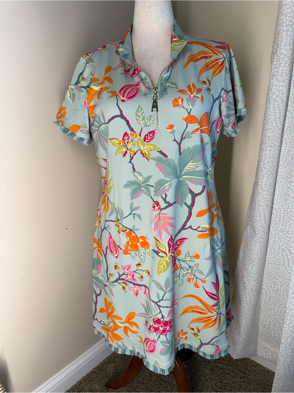 Spartina 449 Light Blue Floral Half-Zip Dress with Orange & Pink Accents